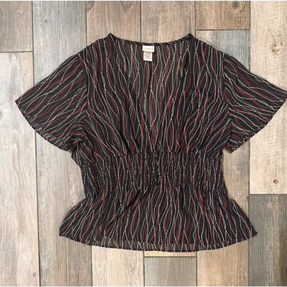 Y2k Covington Sheer Red and Black Button Front Blouse Size 16